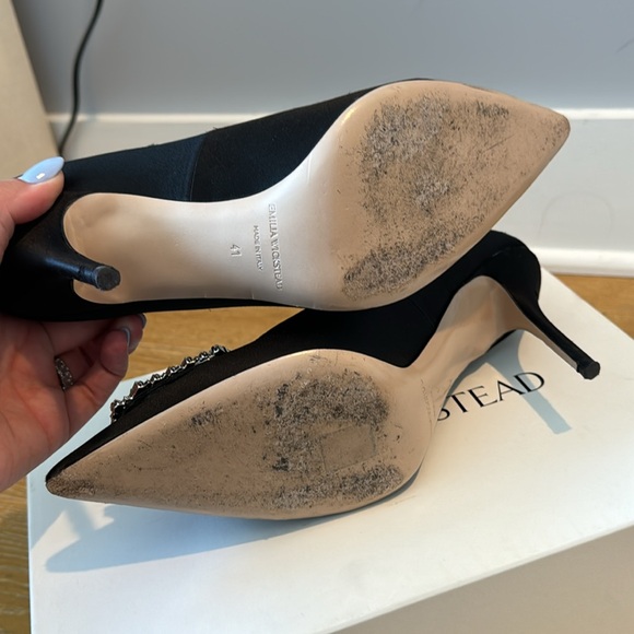 Emilia Wickstead Sophia Jewel Buckle Satin Heels - Picture 3 of 4